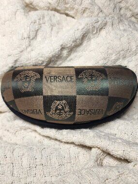 Versace Vintage Hard Shell Silk Sunglasses Case w/ Zipper, Iconic Black & Gold